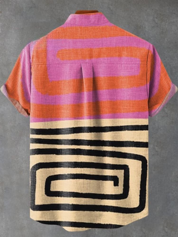 Color-block Abstract Painting Art Vintage Print Casual 100% Cotton Shirt