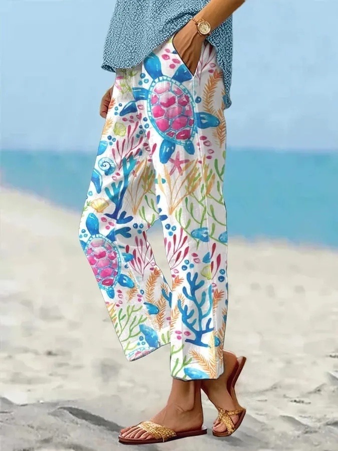🔥Women's Beach Vacation Floral Print Loose Casual Pants (With Pockets)