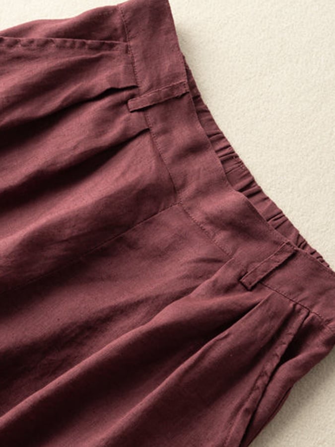 Cotton Thin Half Elastic Cropped Wide Leg Trousers