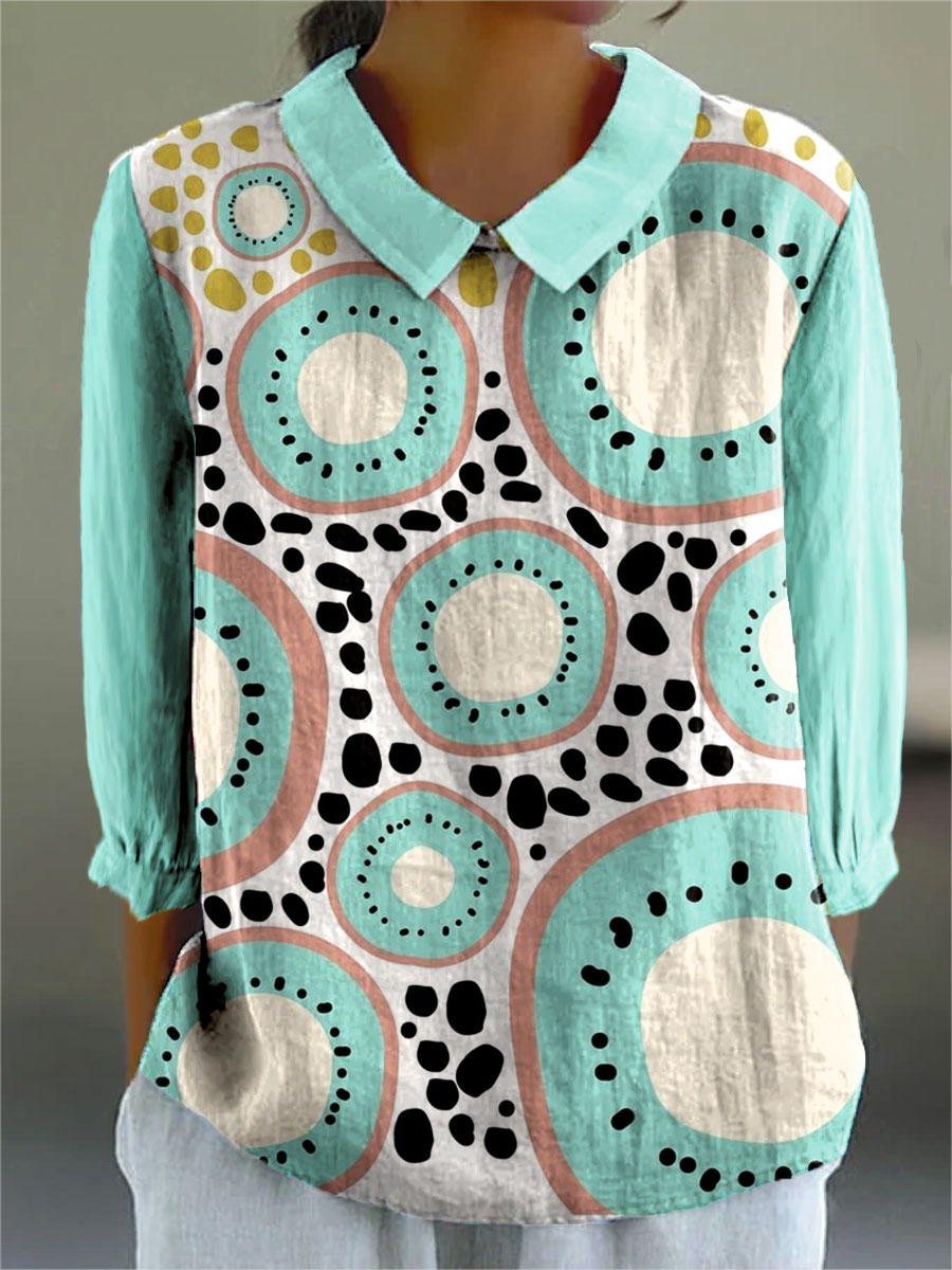 Women's Colorblock Kiwi Art Print Casual 3/4 Sleeve Shirt