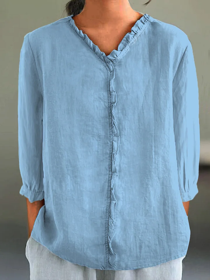Women's Casual Ruffle Collar 3/4 Sleeve Shirt