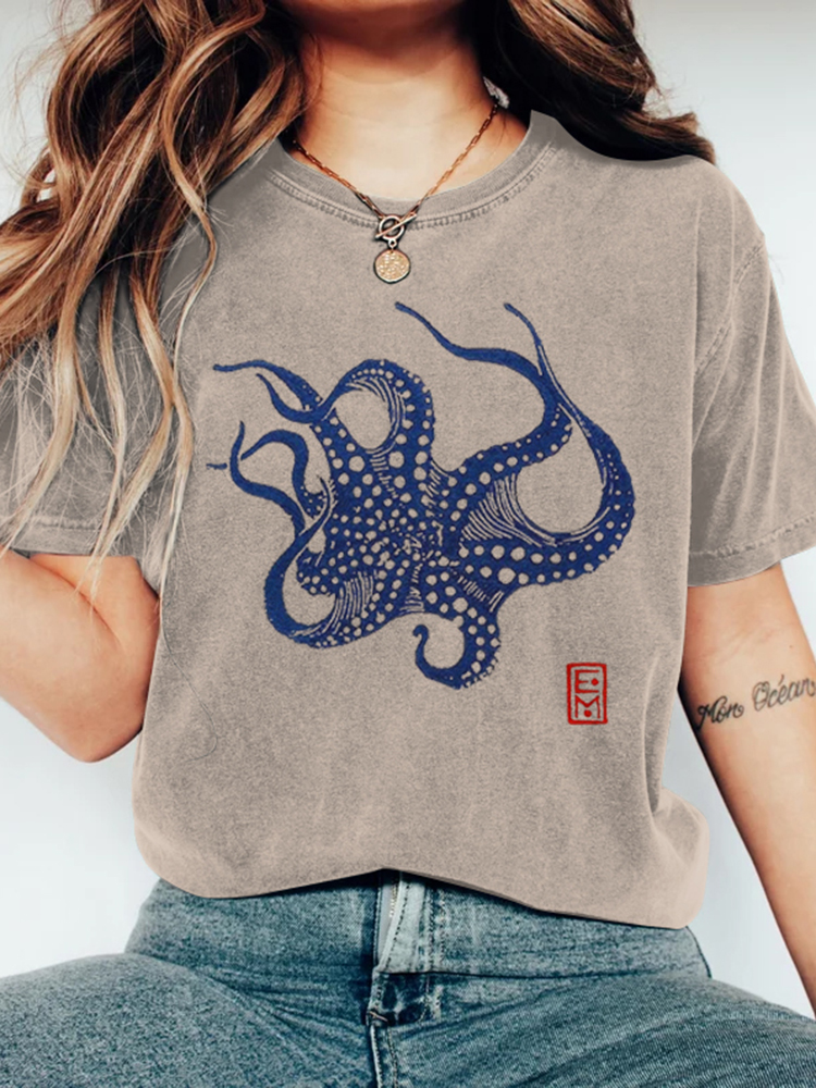 Japanese Octopus Art Vintage T Shirt