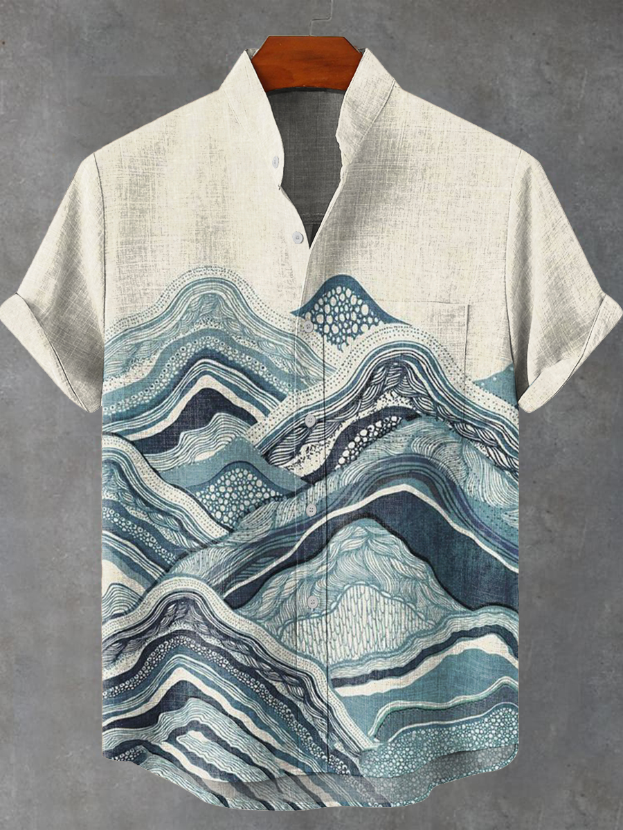 Blue Mountains Decorative Pattern Casual Shirt