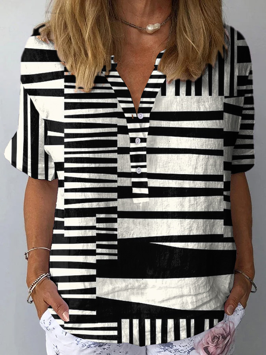 Abstract Strip Pattern Printed Women's Casual Shirt
