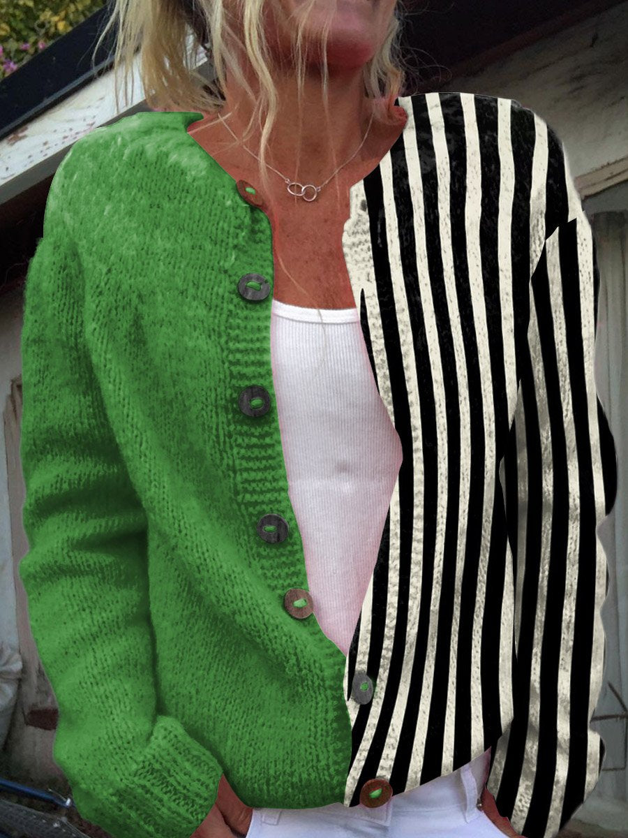 Retro Abstract Art  Print Casual Buttoned Cardigan Sweater