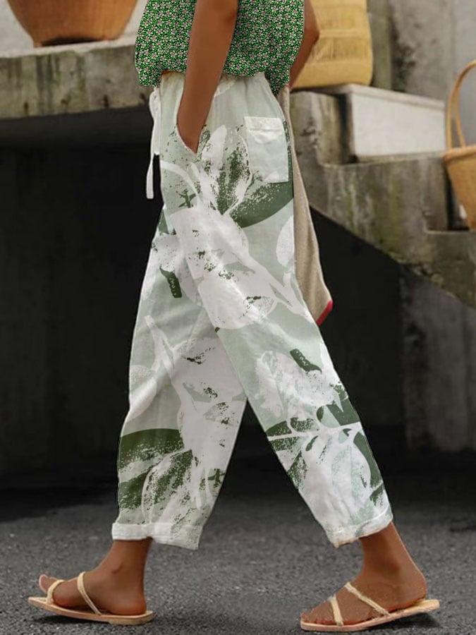 Women's Botanical Floral Design Print Lace-Up With Elastic Waist Loose Casual Pants