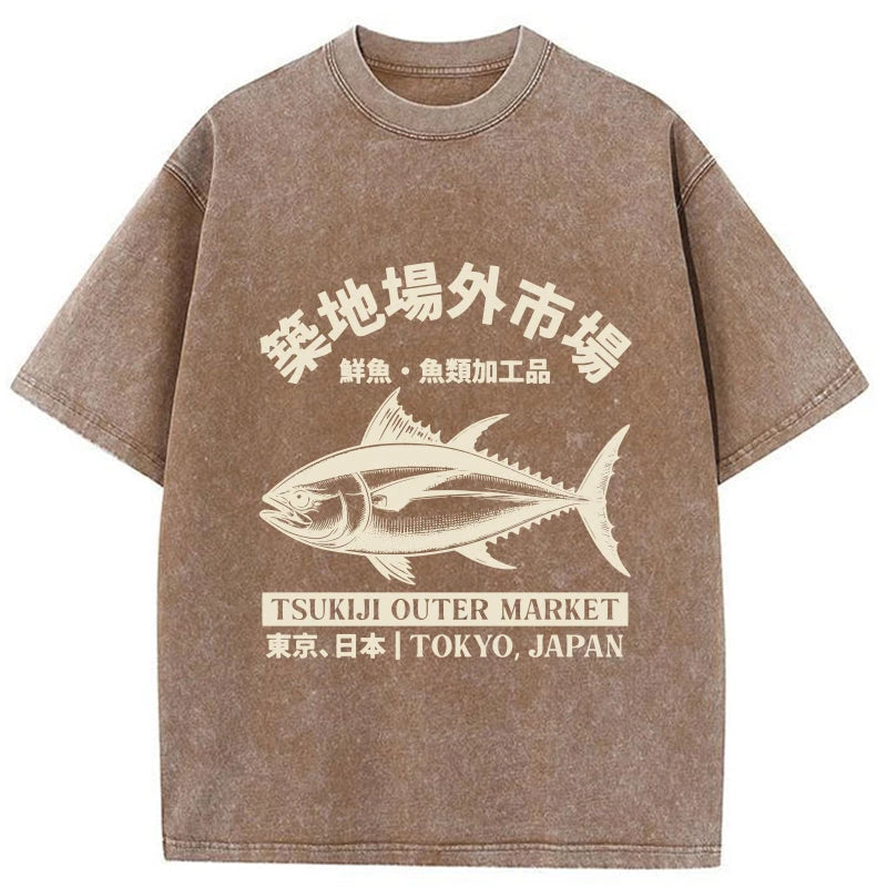 Japan Tsukiji Fish Market Washed T-Shirt