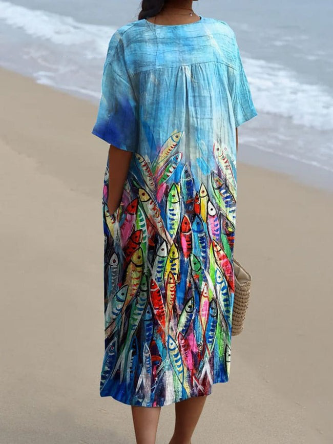 Women's Fish  Art Print  Casual Dress