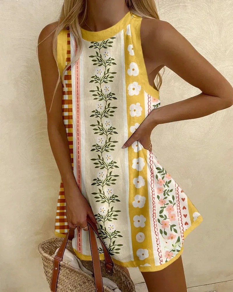 Holiday Flower Print Mini Dress