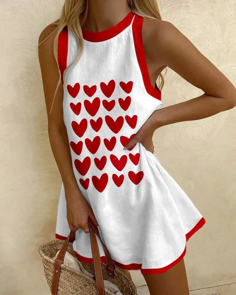 Full Of Love Print Sleeveless Mini Dress