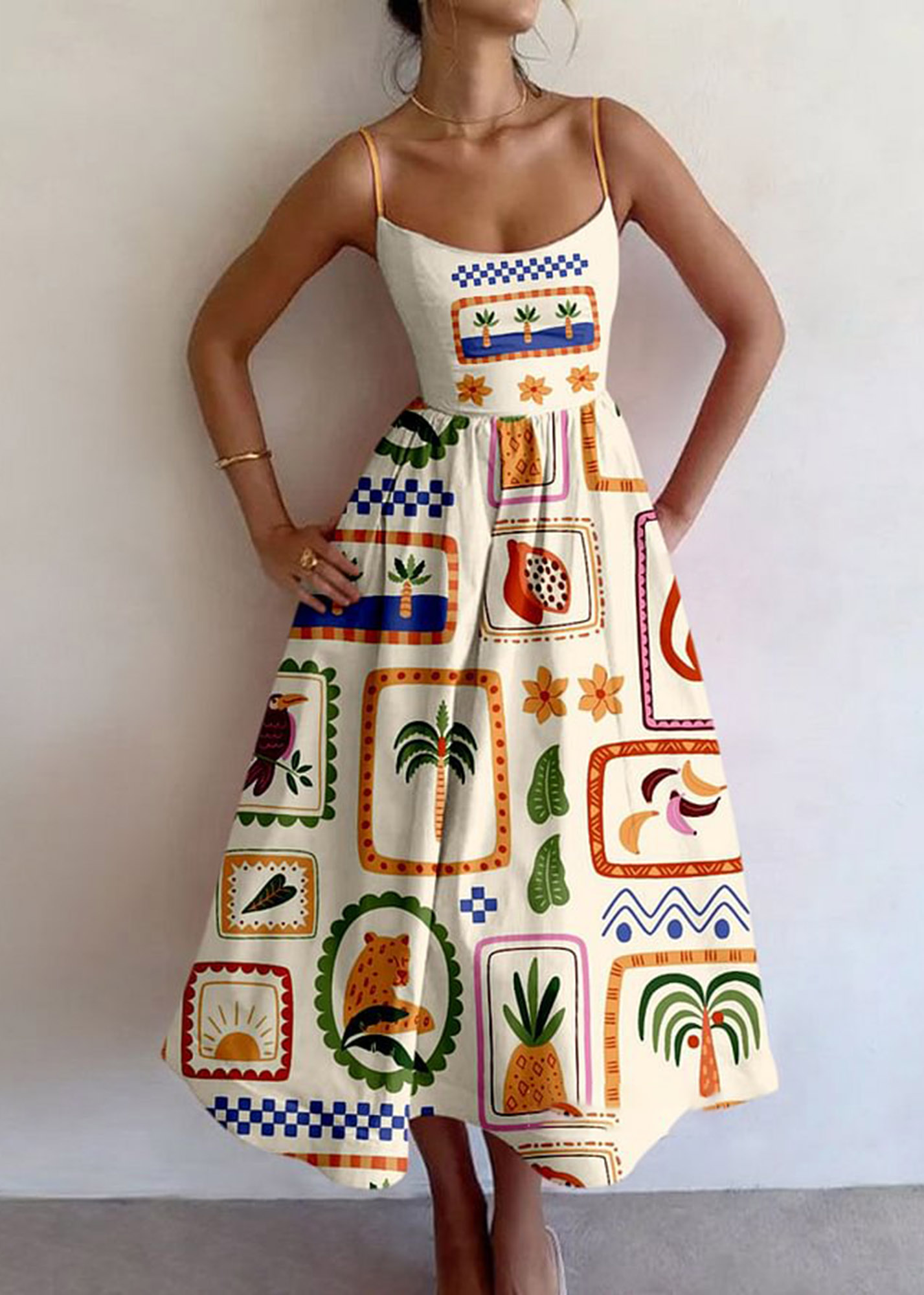 Vintage Photo Frame Printed Slip Dress