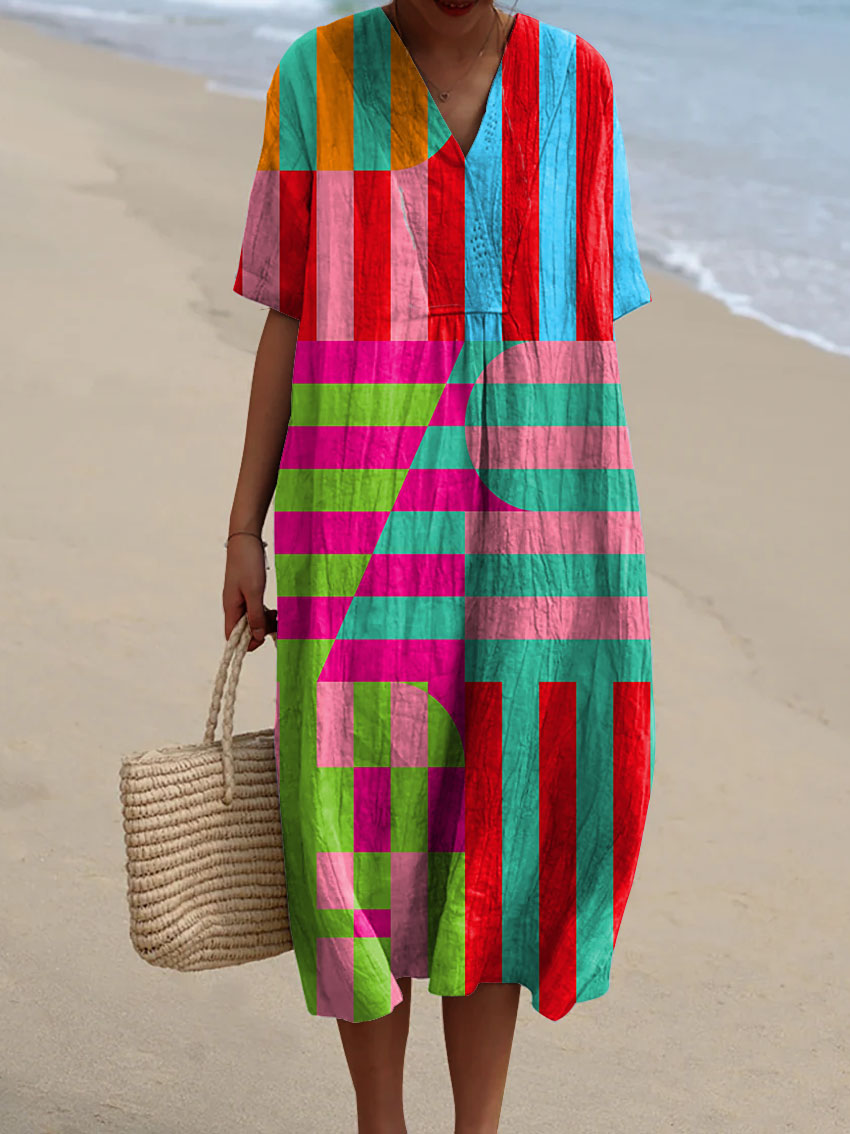 Women's Abstract Geometric Pattern Art Print Casual 3/4 Sleeve Shirt