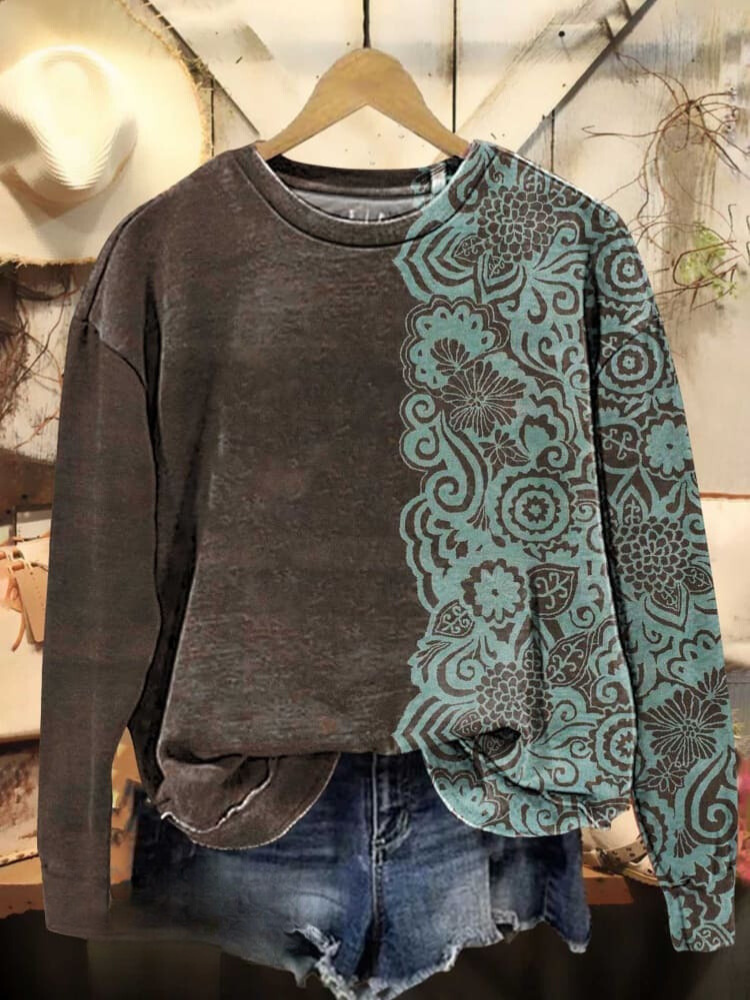 Vintage Lace Pattern Casual Sweatshirt