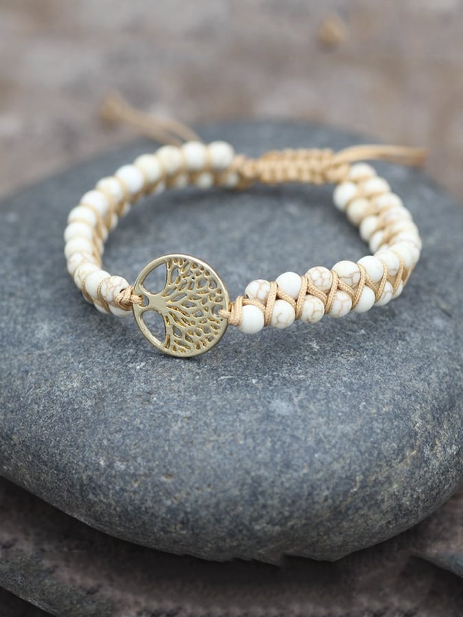 Vintage Ethnic Style Natural Stone Handwoven Tree of Life Bracelet