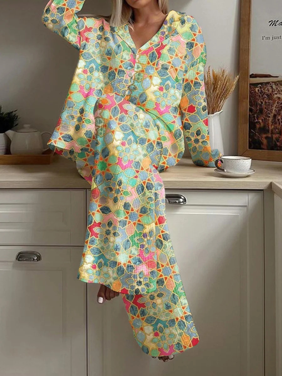 Women's Geometric Print Casual Homewear Set