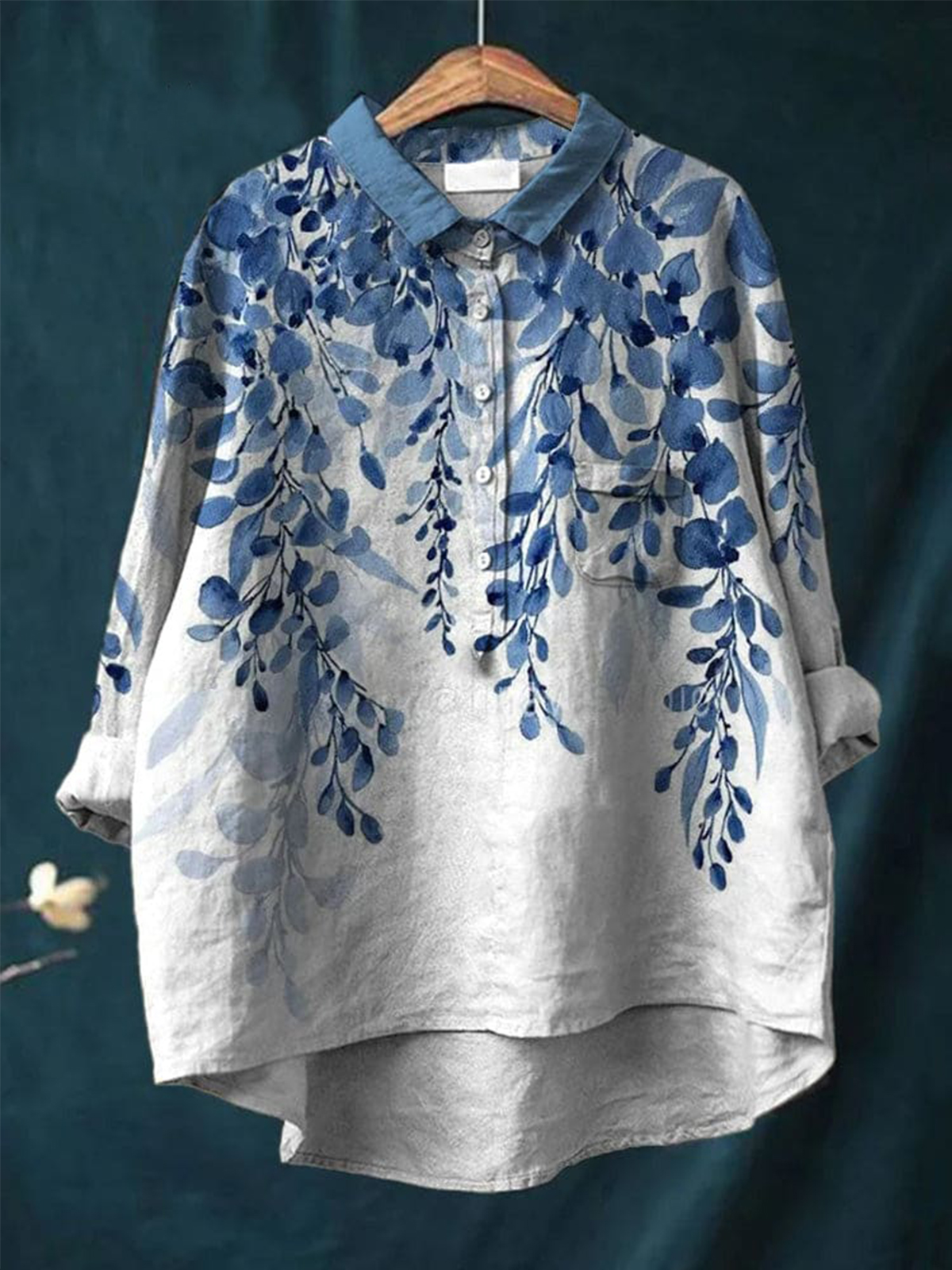 Women's Casual Blue Floral Printed Cotton Shirt