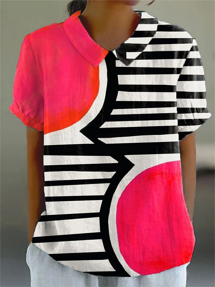 Women's Vintage Abstract Geometry Print Casual 3/4 Sleeve Shirt
