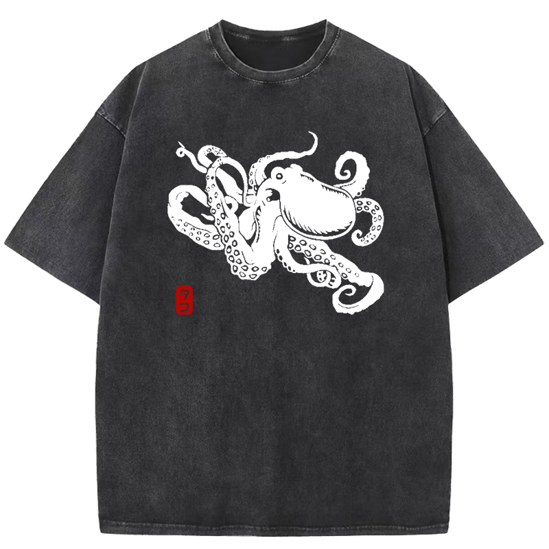 Octopus Vintage Wash Japanese Design T-Shirt
