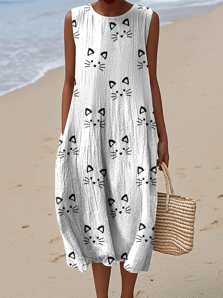 Women's Funny Cat Art Print Dress