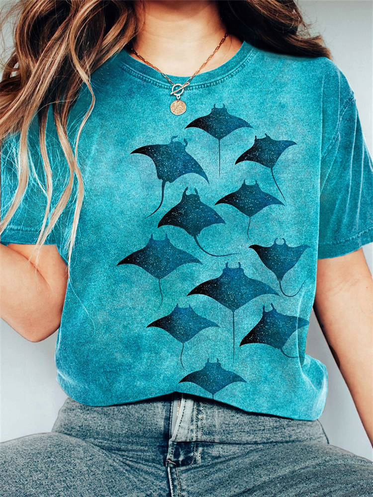 Manta Rays Print Casual Cotton T-Shirt