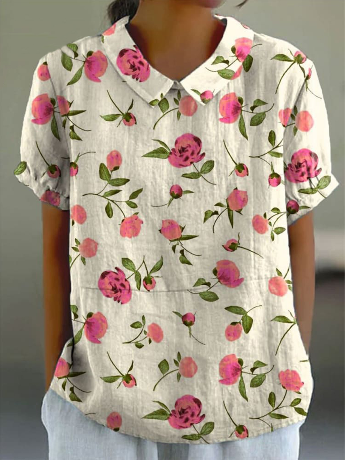 Women's Floral  Print Casual Cotton And Linen Shirt