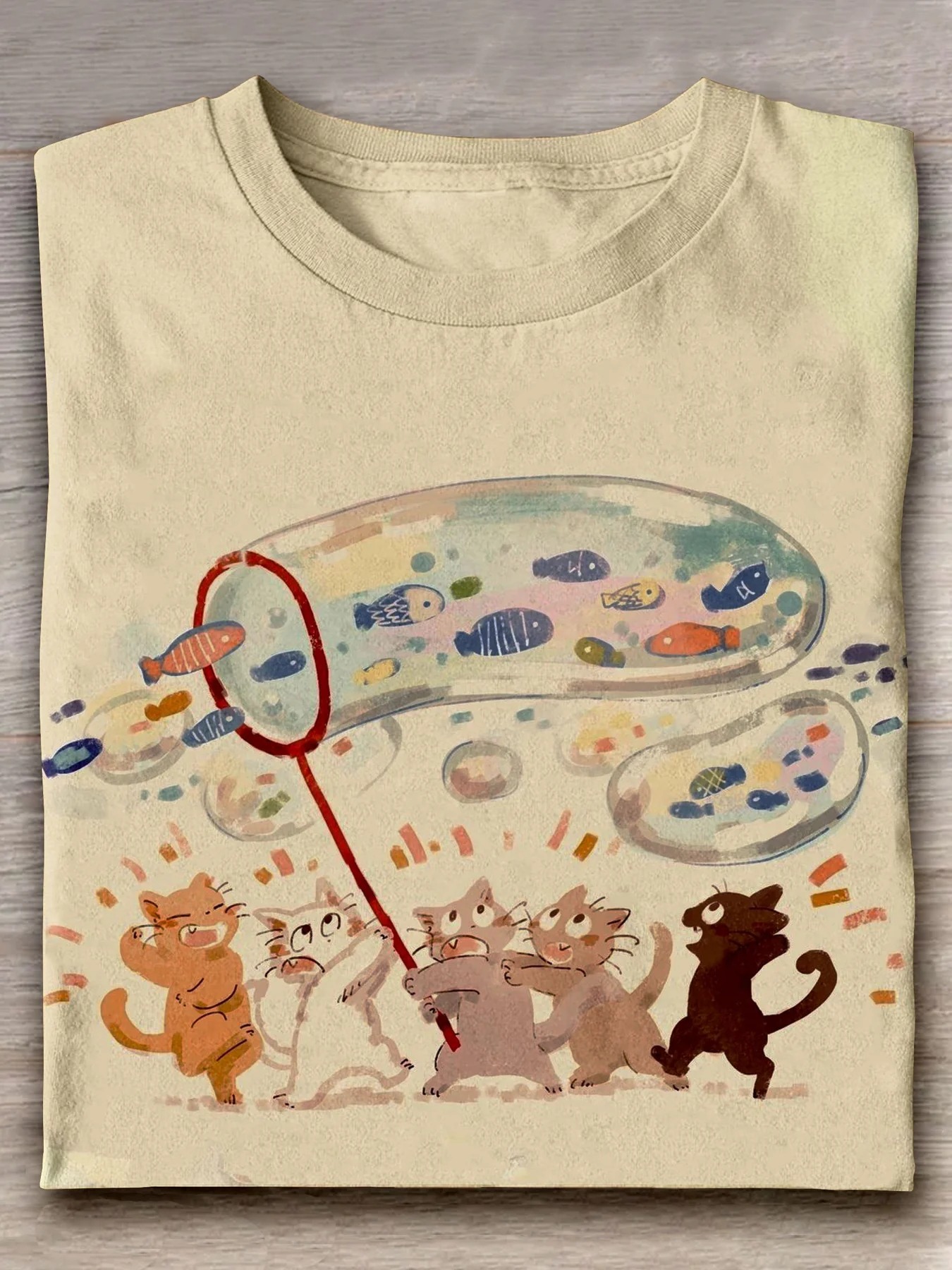 Cute Cat Art Print Casaul Short Sleeve T-Shirt