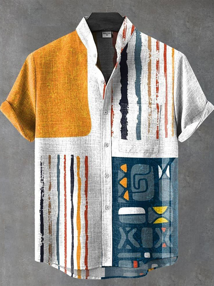 Abstract African Art Stripe Vintage Geometric Print Casual Shirt
