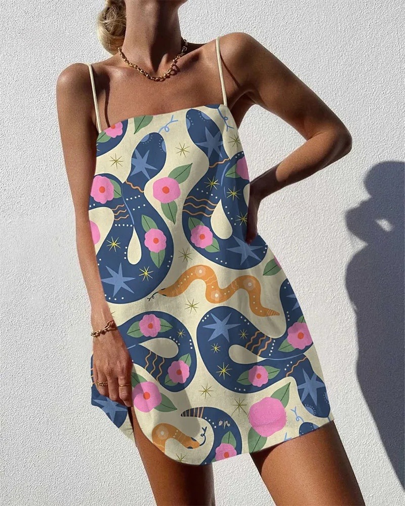 Flowers Snakes Print Sling Dress
