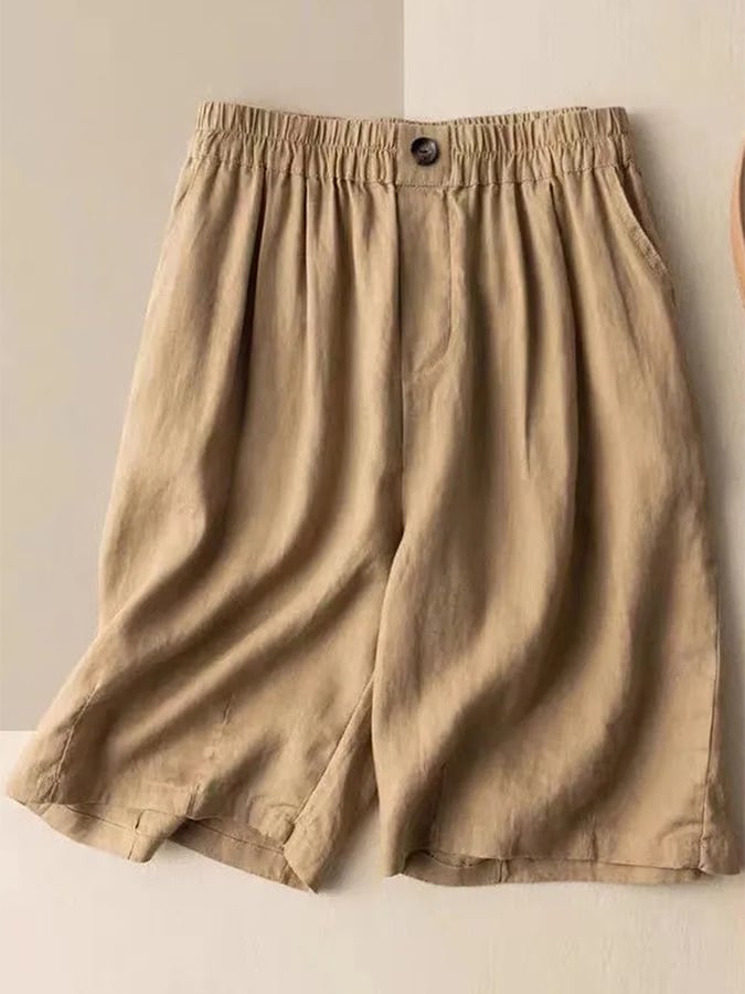 Loose Casual Button Wide Leg Quarter Shorts