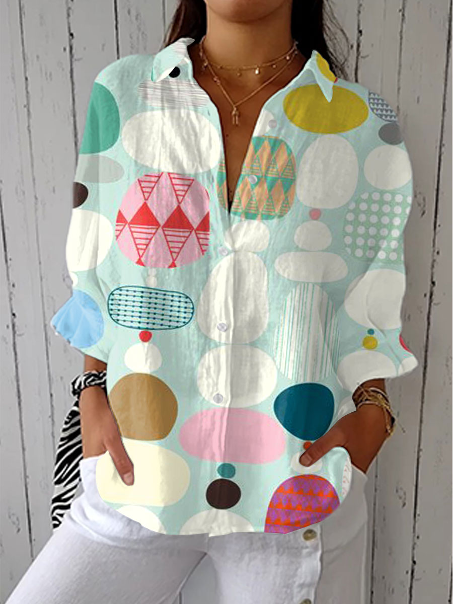 Women's  Vintage Abstract Geometry Art Print Casual V-neck Shirt