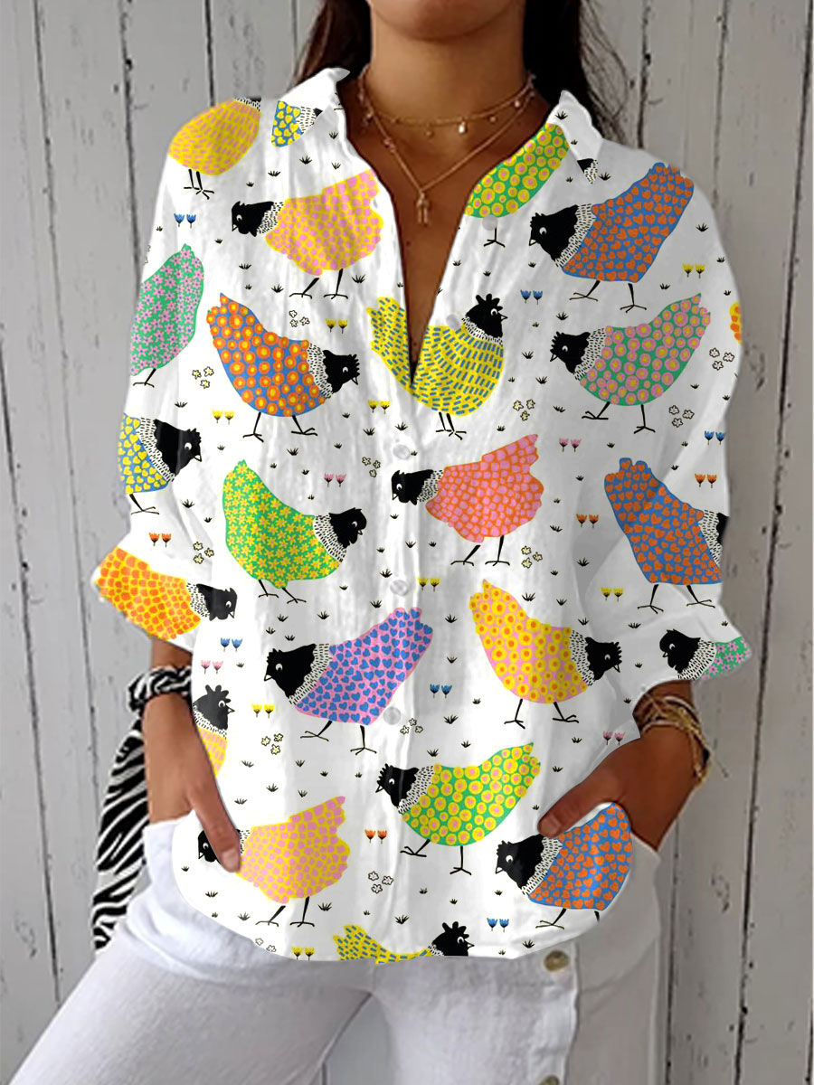 Women's  Vintage Chick Art Print Casual V-neck Shirt
