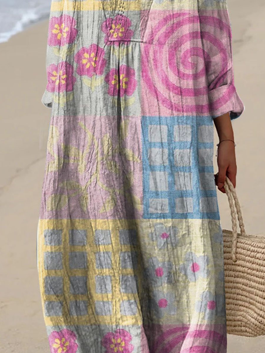 Women's Vintage Lovely Floral Art Print Flowy Dress