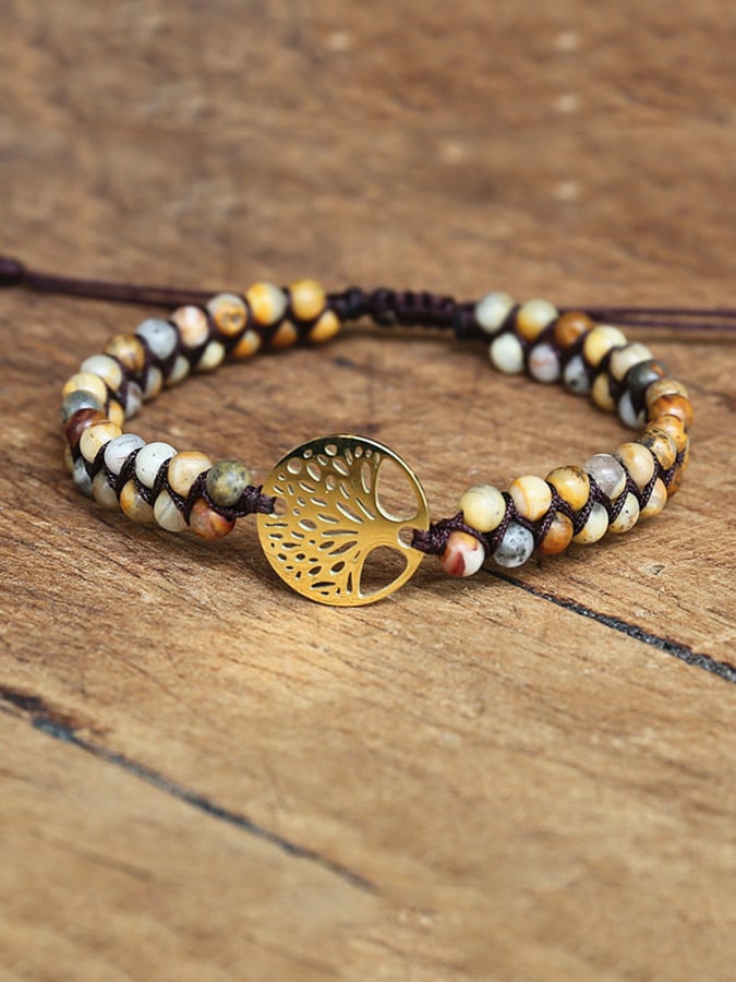 Vintage Ethnic Style Natural Stone Handwoven Tree of Life Bracelet