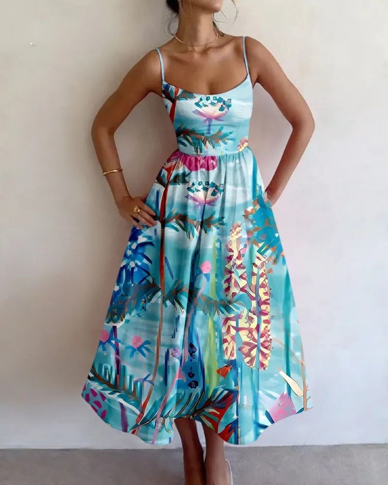 Gorgeous World Printed Sling Dress