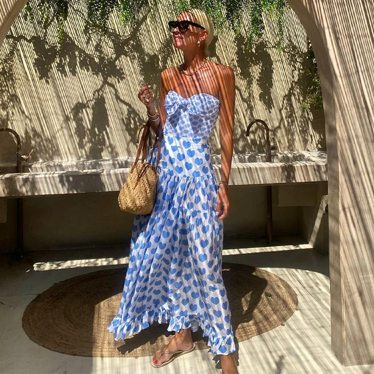 Bowknot Heart Print One Piece Swimsuit/Skirt/Kimono