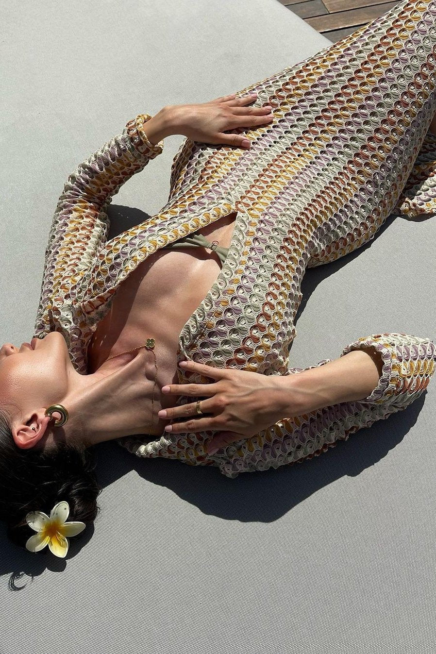 Dawn V-neck Collared Crochet Maxi Dress