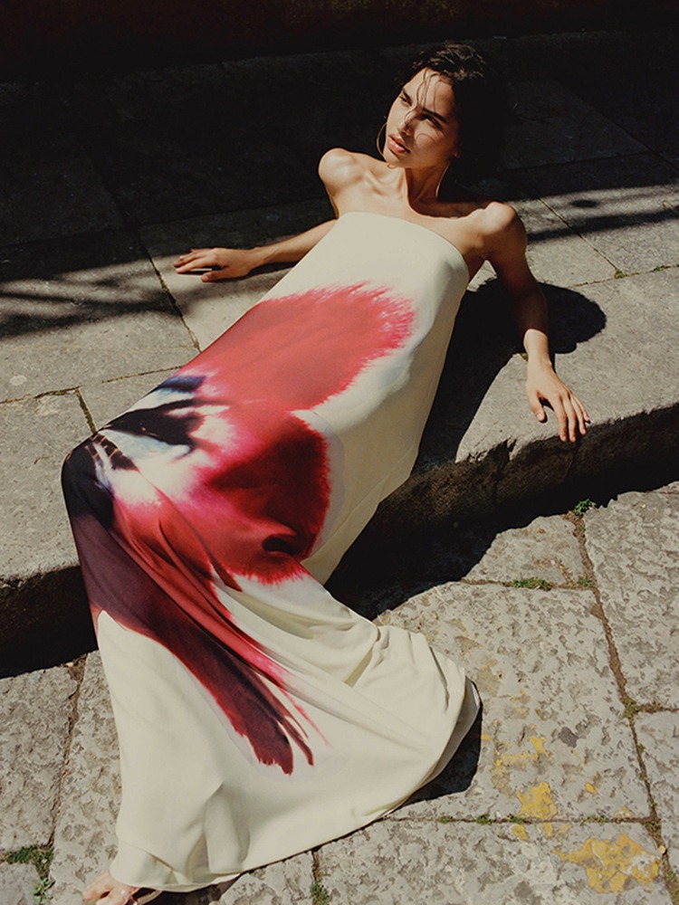 Fashion Print Design Sense Backless Dress