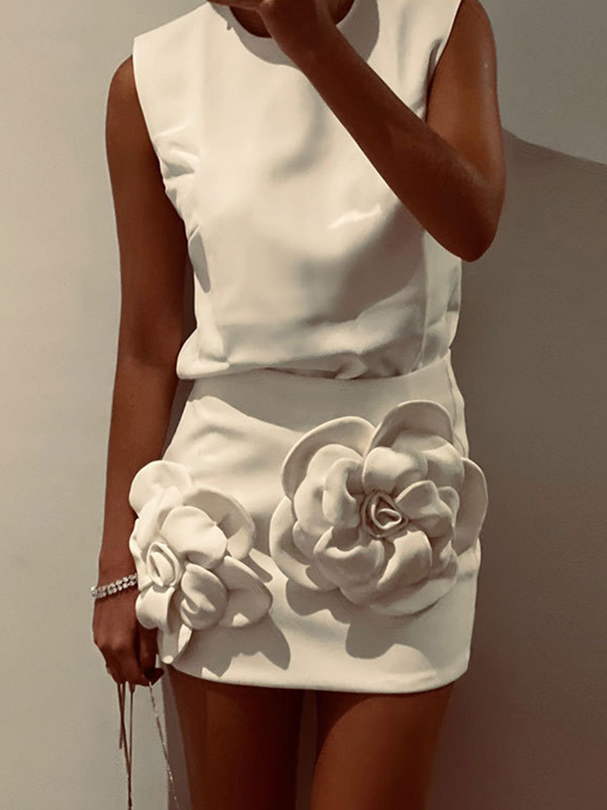 Women's Floral Sleeveless High Waist Mini Skirt Set