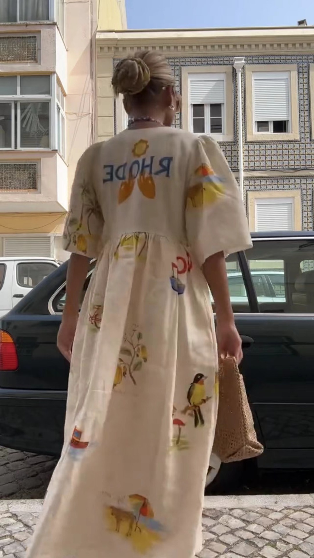 Fashionable printed V-neck cute short-sleeved loose dress