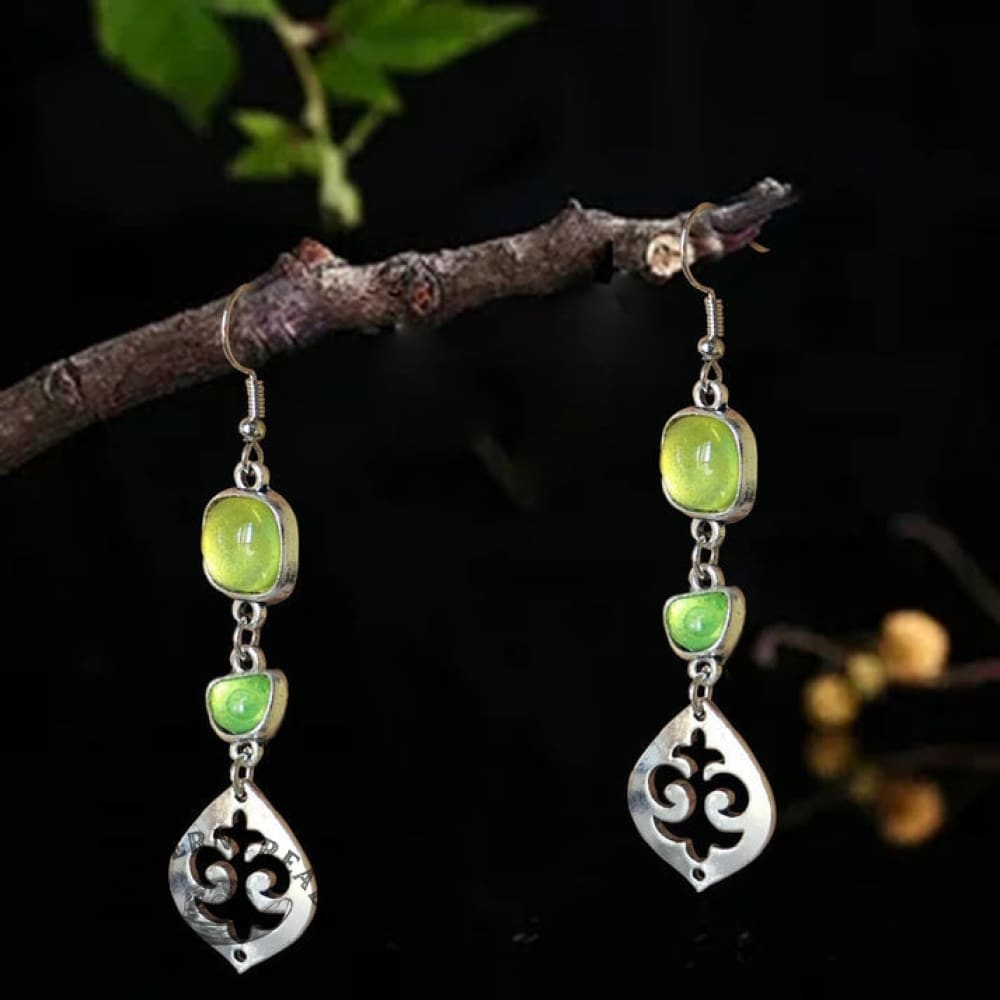 Delicate Hollow Leaf Light Green Geometric Drop Earrings