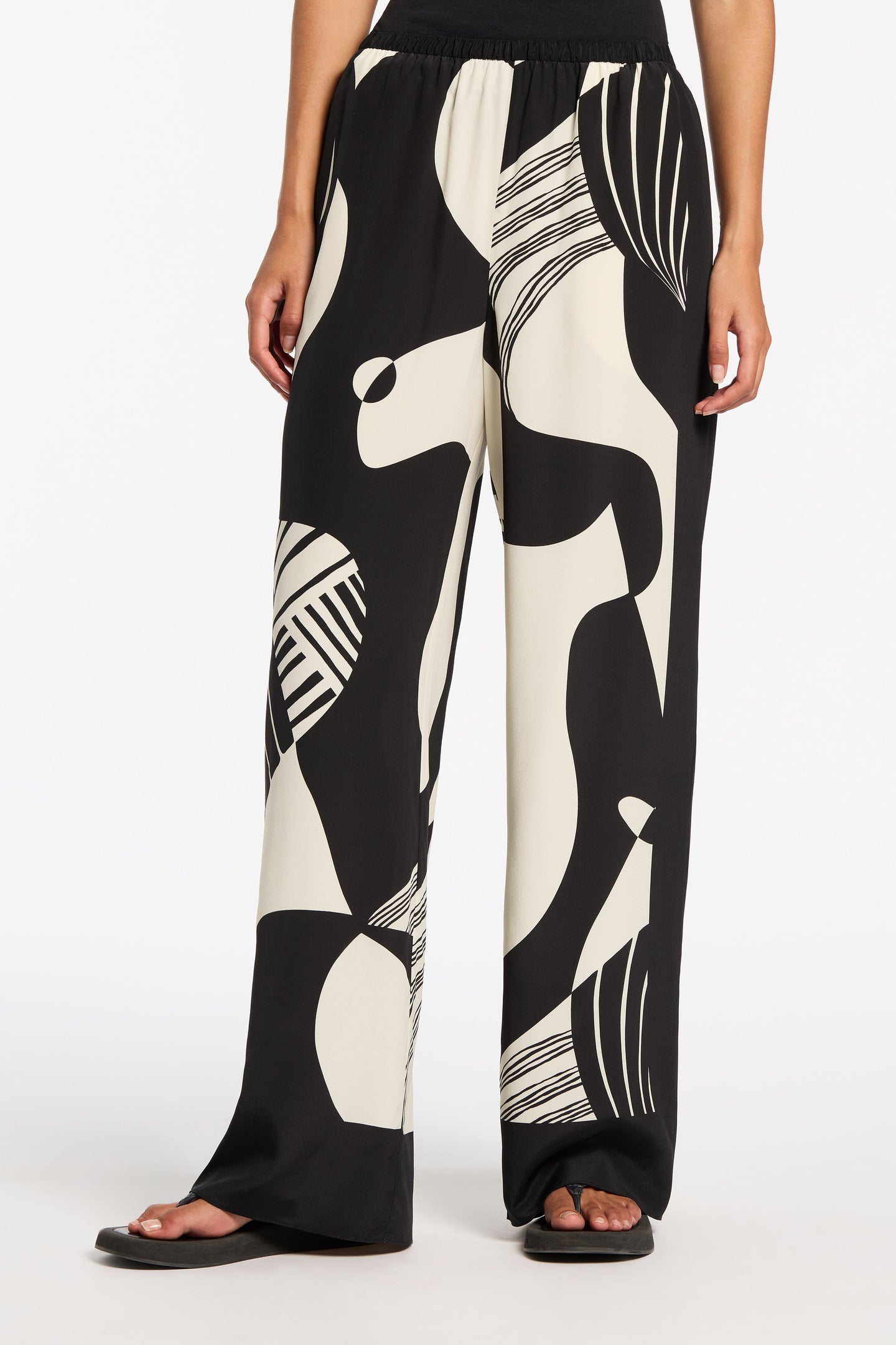 Black and White Long Sleeve Shirt and Wide Leg Trousers Set
