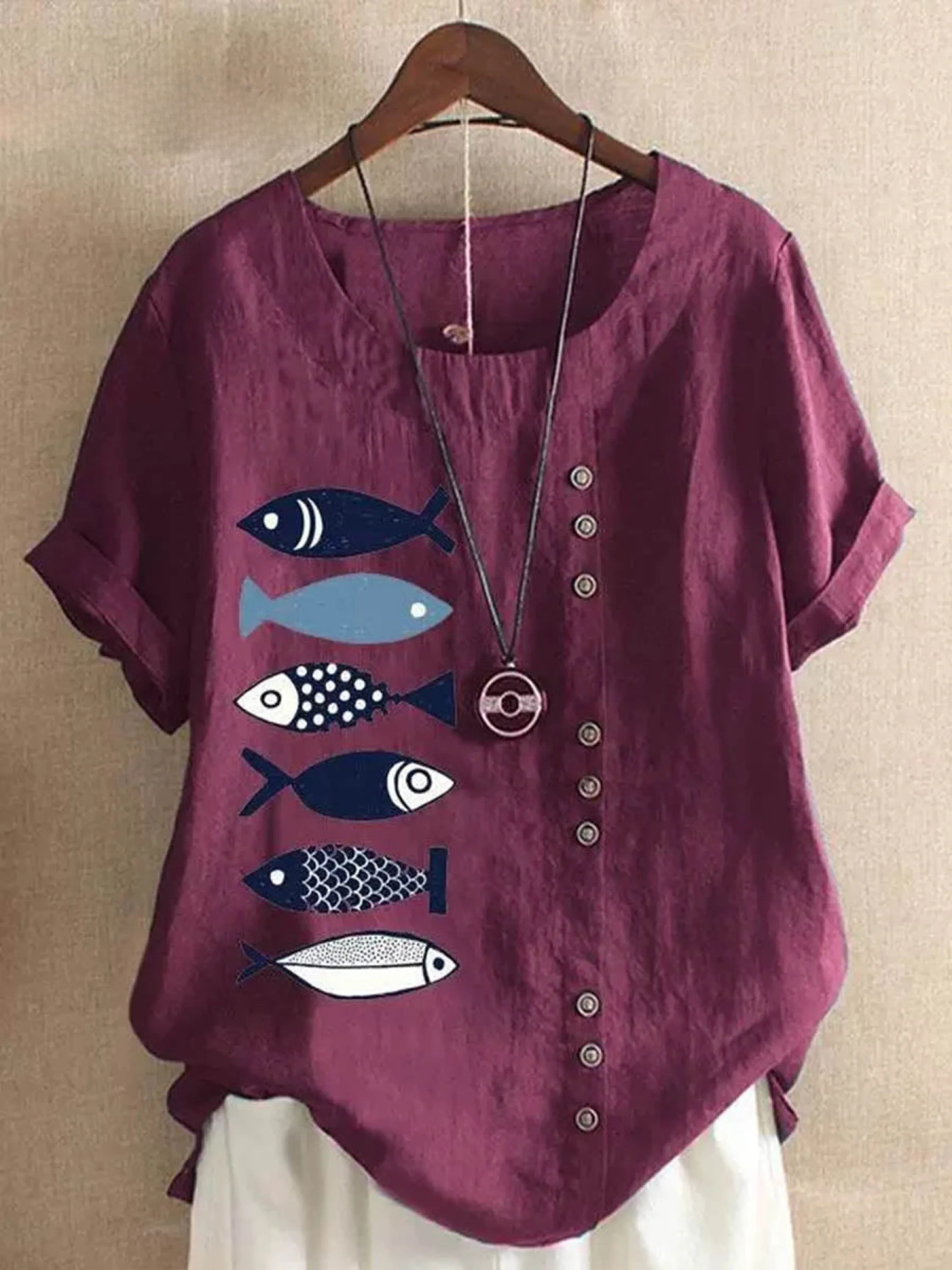 Women's  Summer Round Neck Printed Short Sleeve Casual Tops