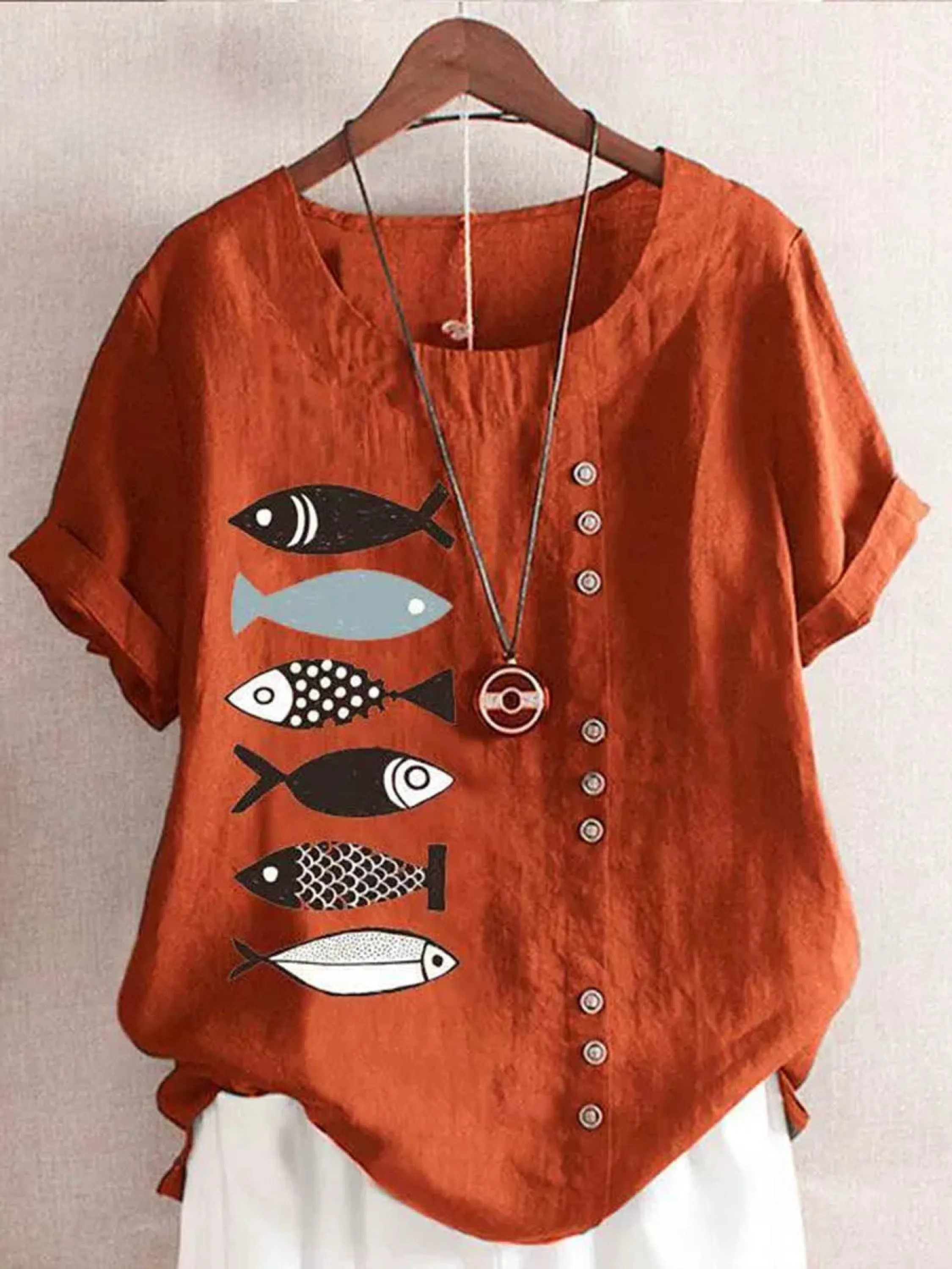 Women's  Summer Round Neck Printed Short Sleeve Casual Tops