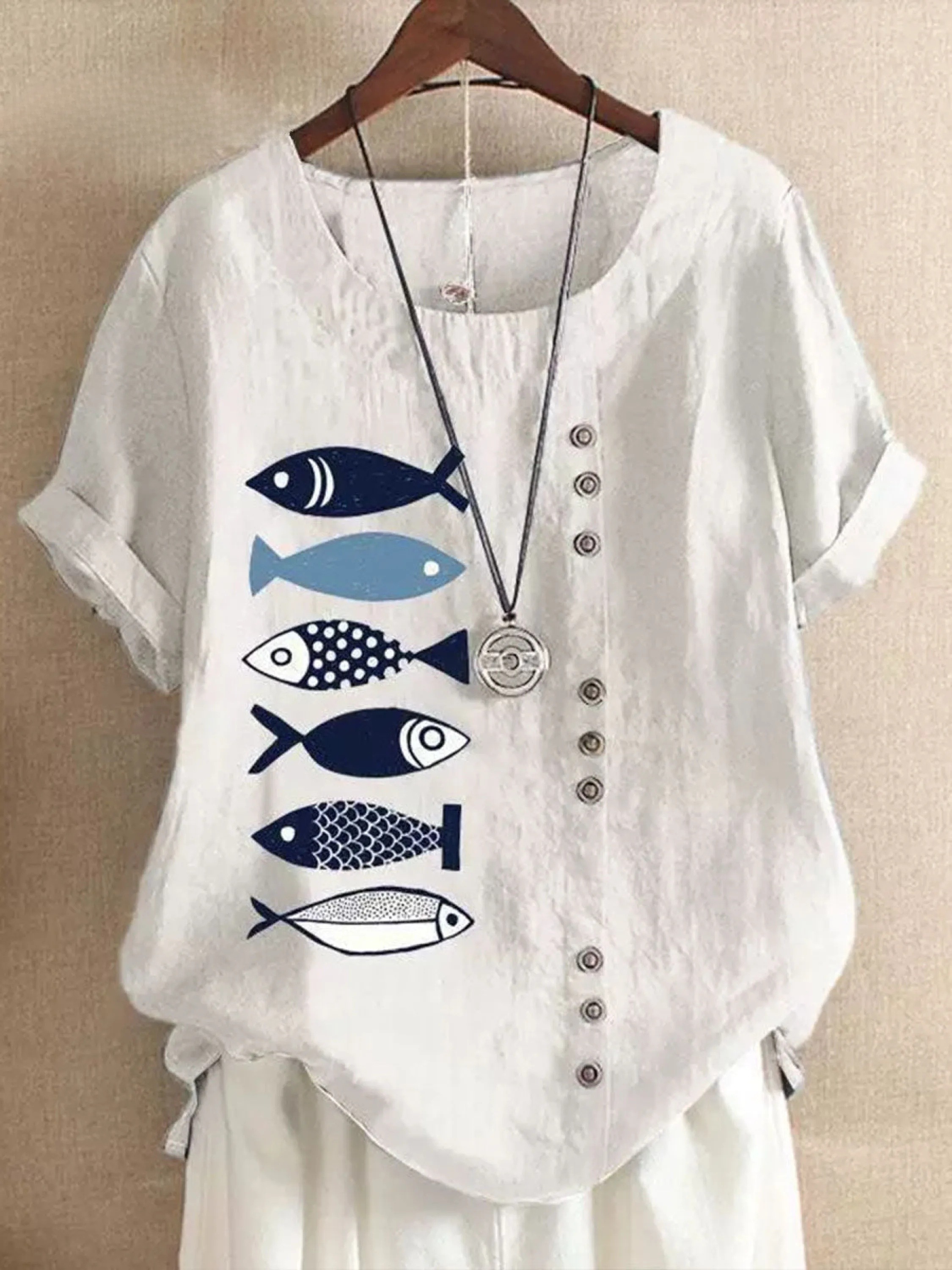 Women's  Summer Round Neck Printed Short Sleeve Casual Tops