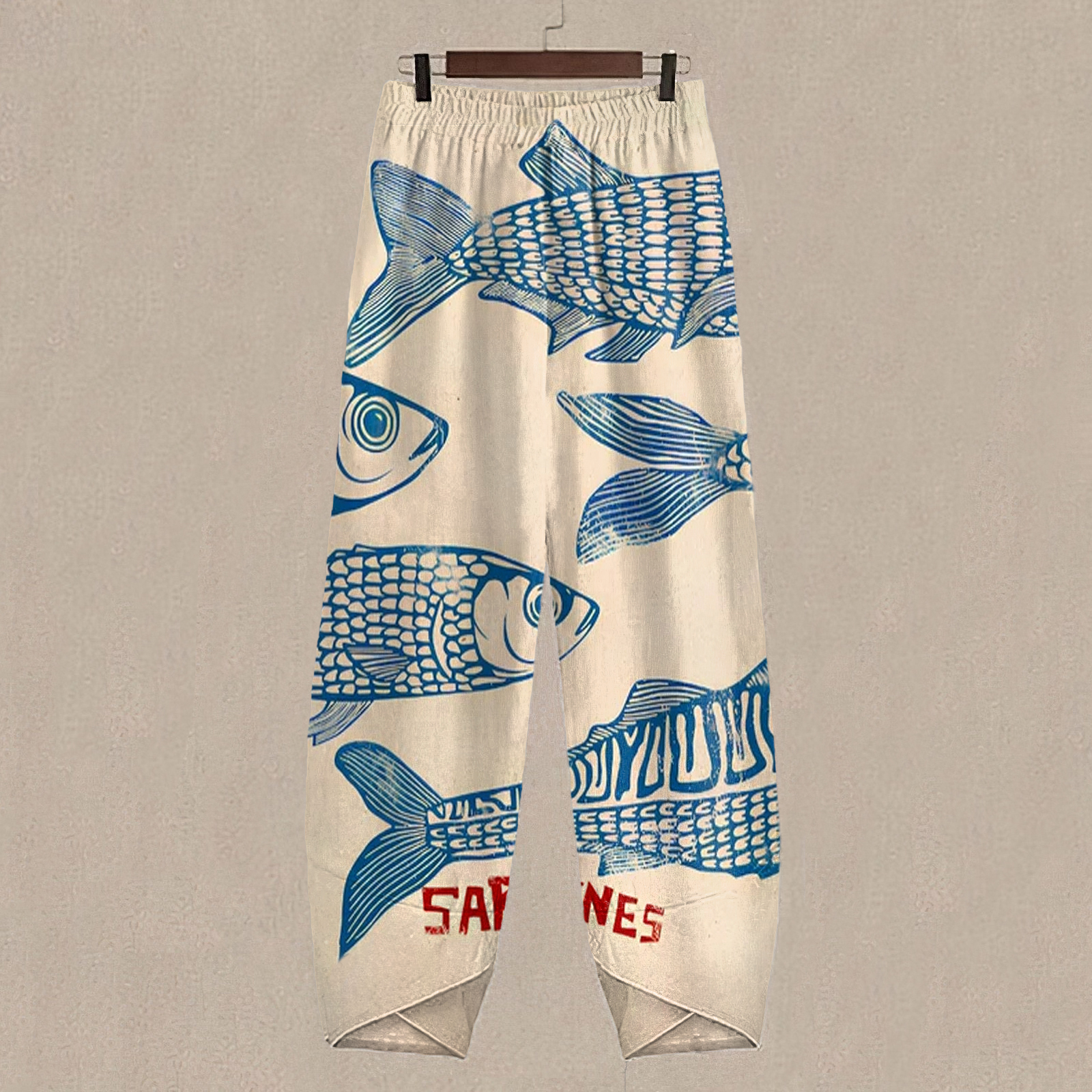 Women's Vintage Fish Sardine Art Print Casual Pants