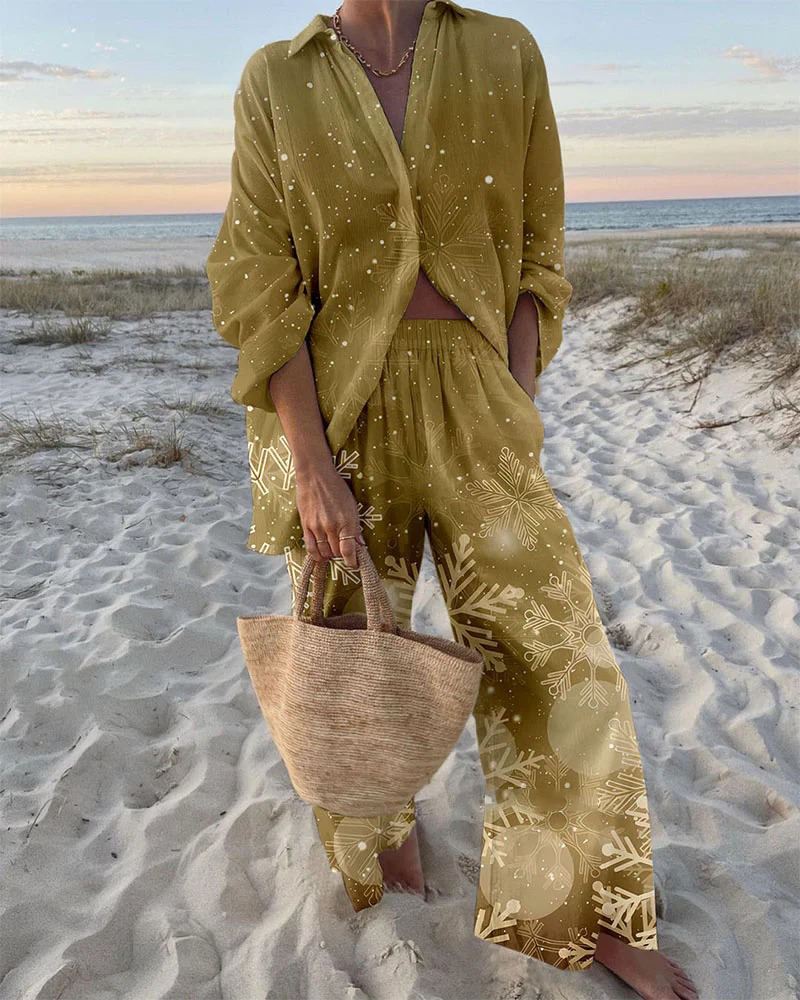 Champagne Snowflake Print Two-Piece Set