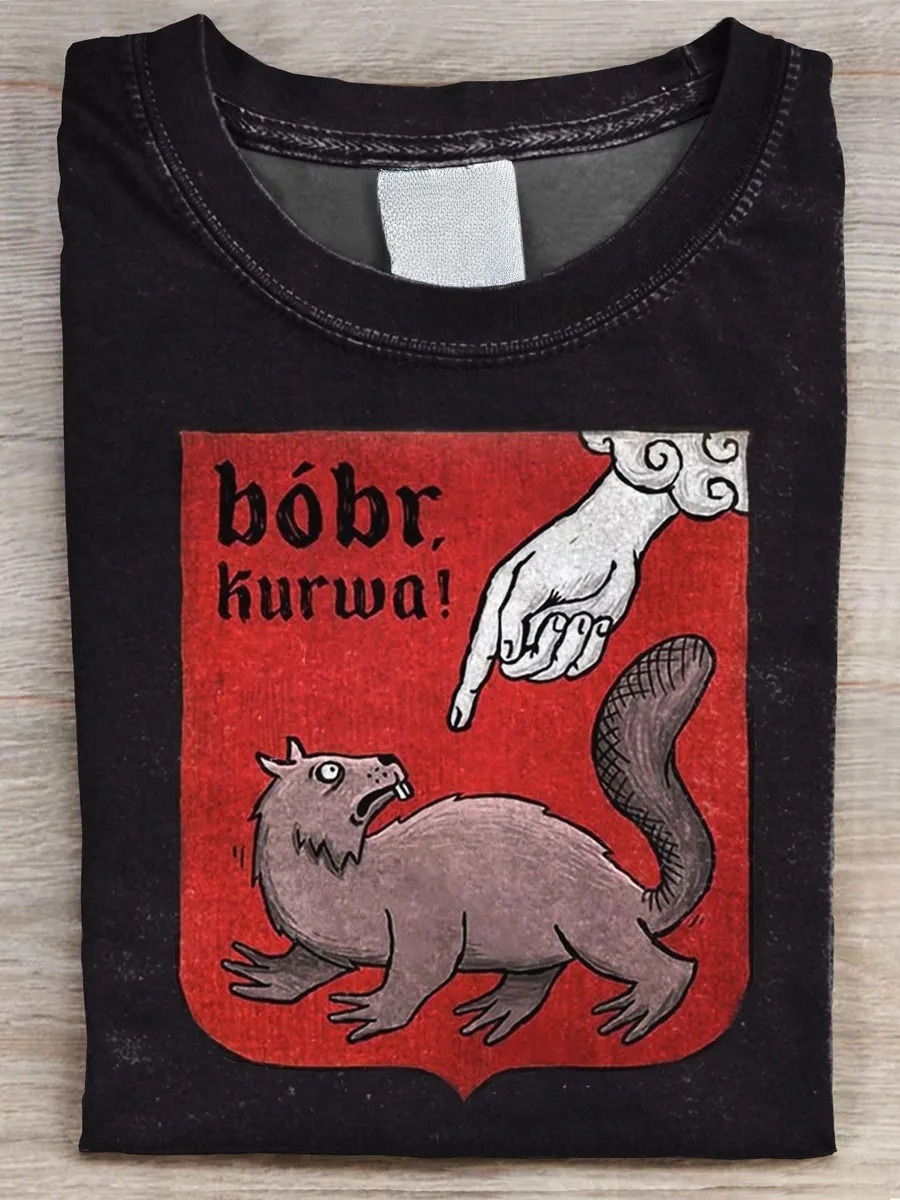 Funny Bobr Kurwa Printed Casual T-shirt