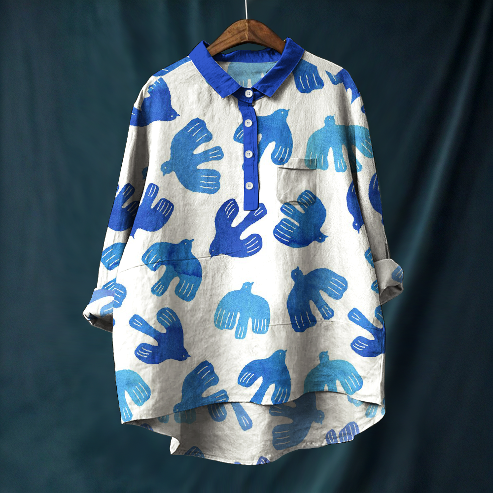Women's Bird Printed Casual Long Sleeve Shirt