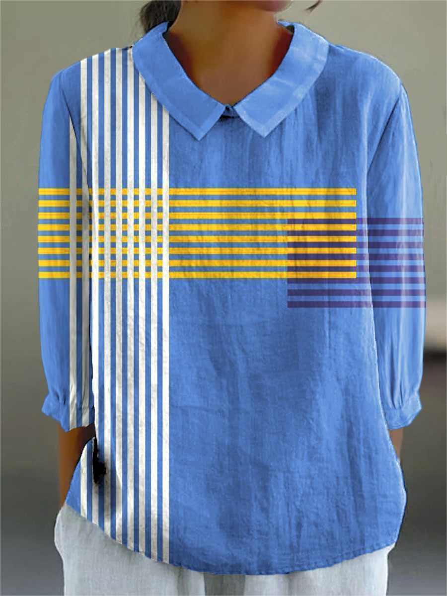 Women's Colorful Abstract Geometric Stripes Art Print Casual 3/4 Sleeve Shirt