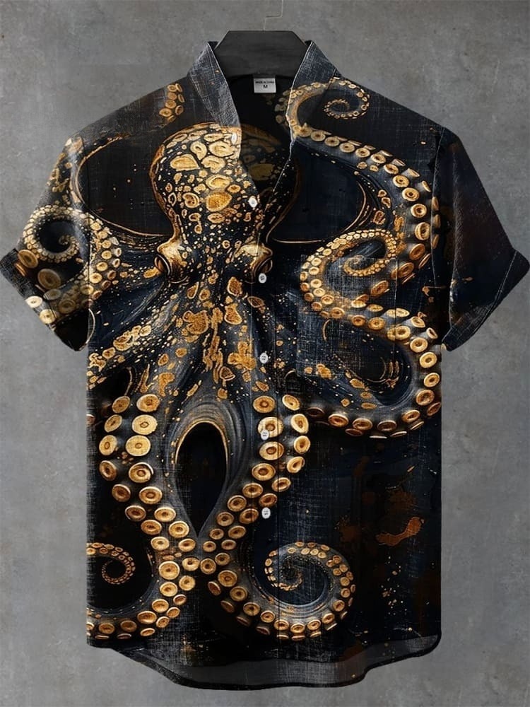 Vintage Fish Octopus Art Print Casual Shirt